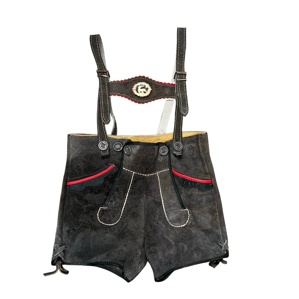 Vintage Kids Grey Suede Authentic Lederhosen Bavarian German Shorts Octoberfest